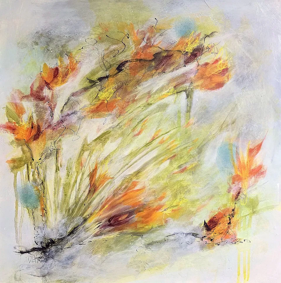 Amber Glow, acrylic on cradled wood panel, 18 in × 18 in, by Debbi Homola