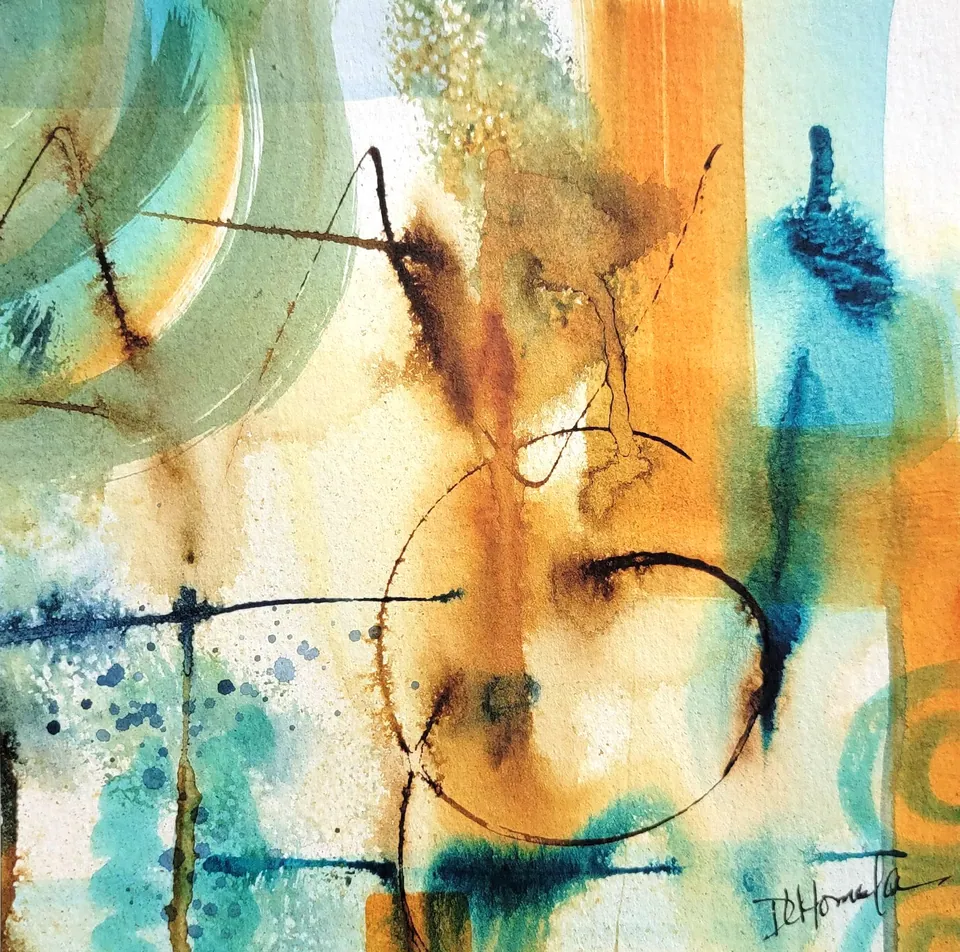 Assent, acrylic ink on watercolor paper, 6 in × 6 in, by Debbi Homola